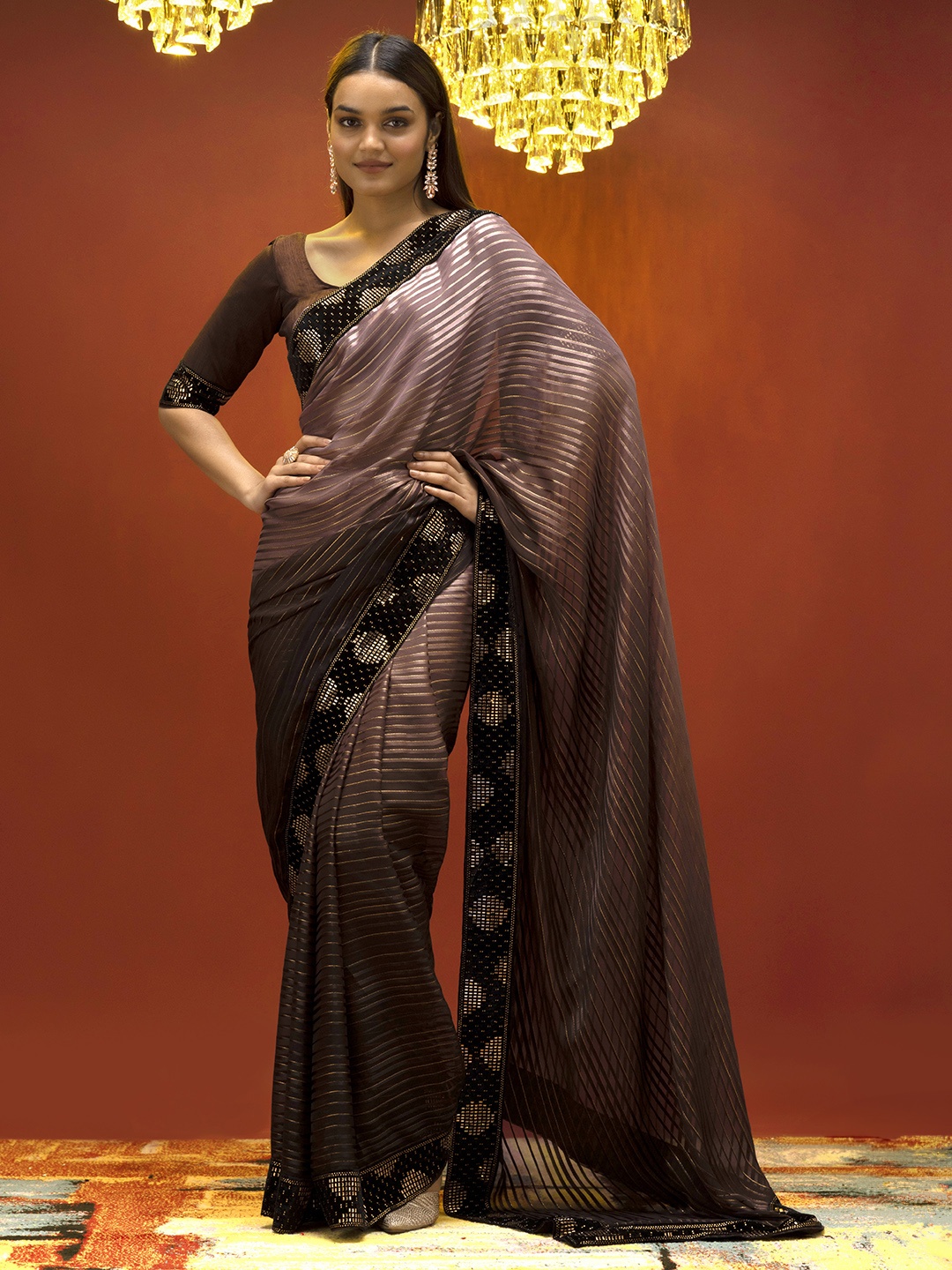 

Soch Purple & Brown Beads and Stones Pure Georgette Saree, Pink