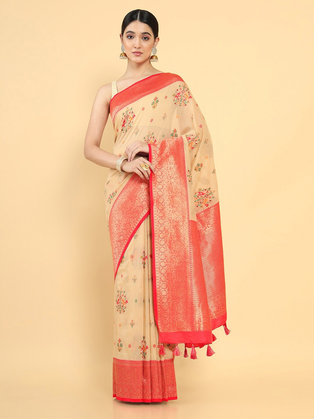 

Soch Beige & Red Woven Design Silk Blend Saree