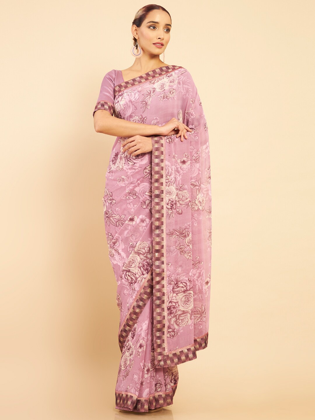 

Soch Lavender Floral Pure Georgette Saree