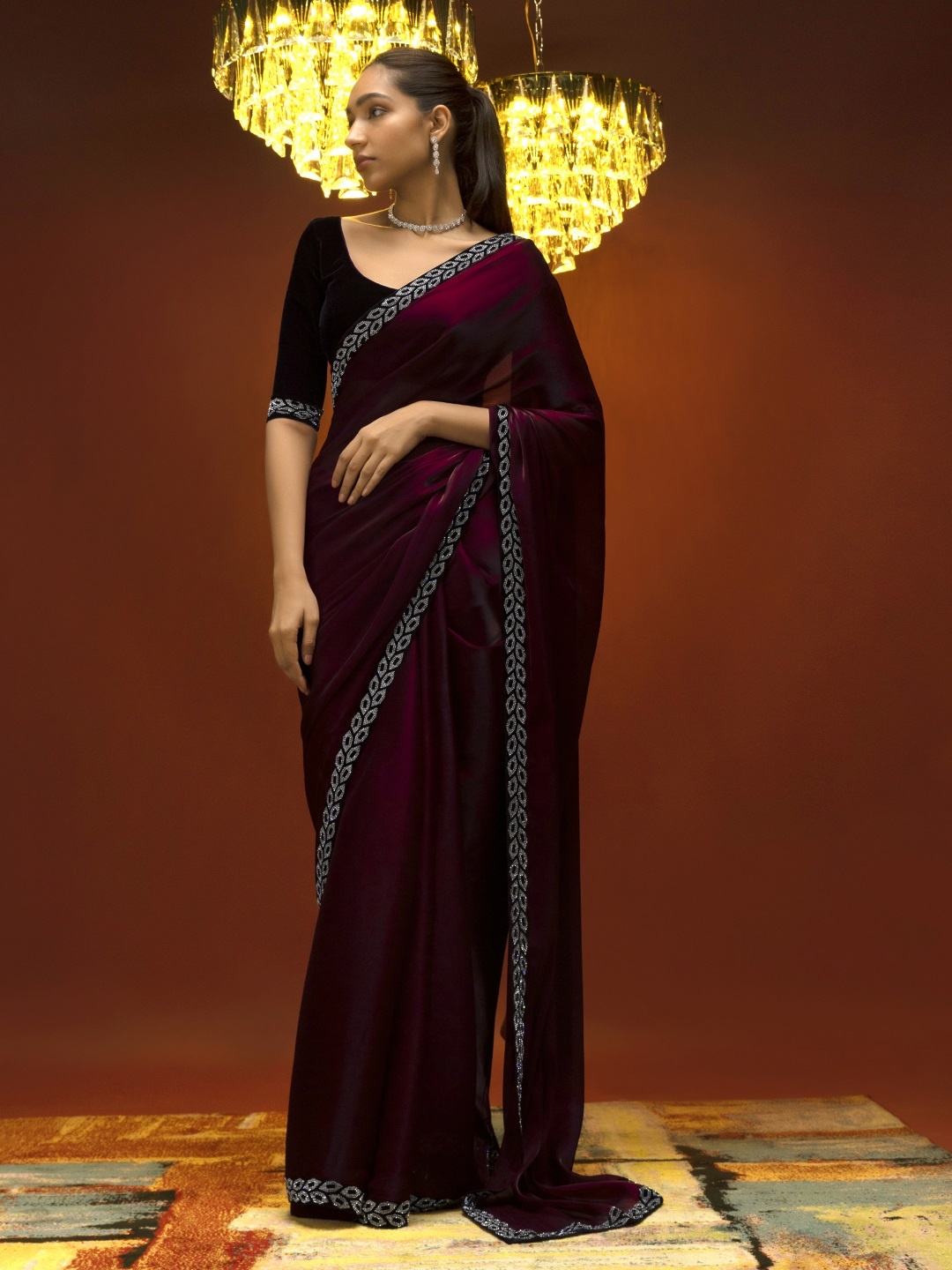 

Soch Maroon & White Beads and Stones Tissue Saree