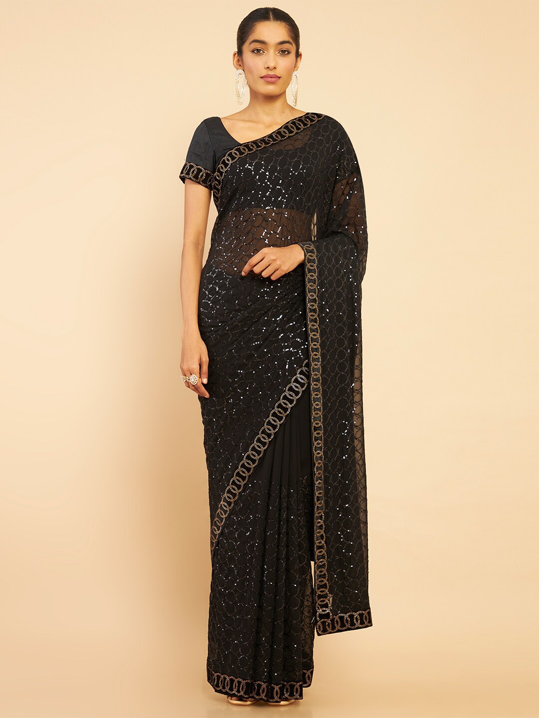 

Soch Black Sequinned Pure Georgette Saree