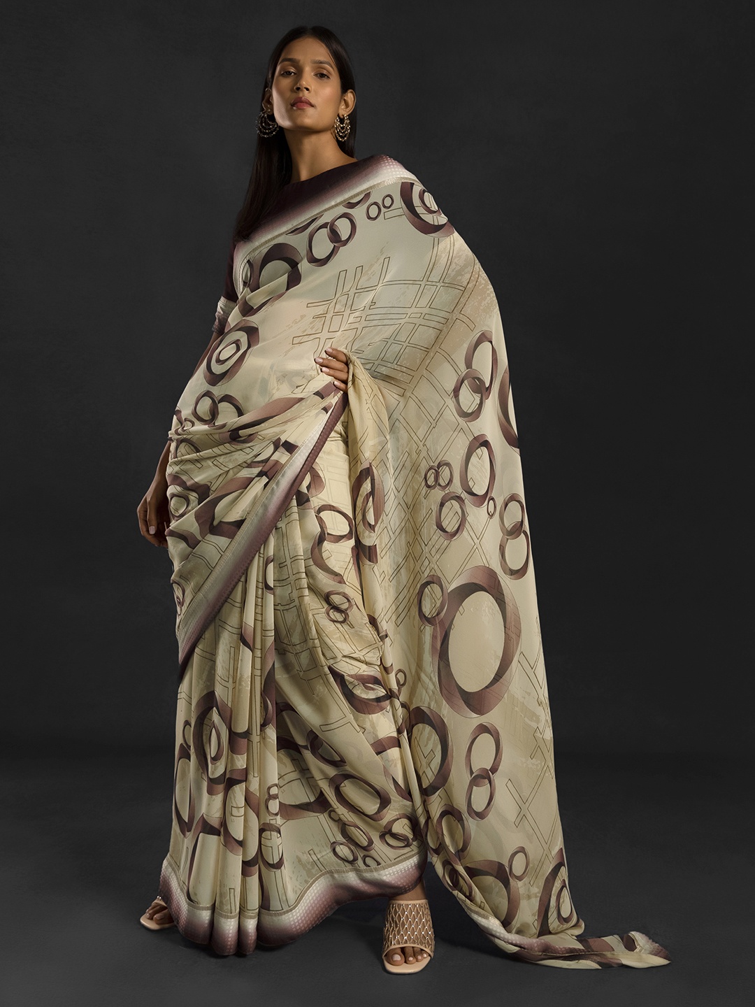 

Soch Beige & Brown Printed Pure Georgette Saree