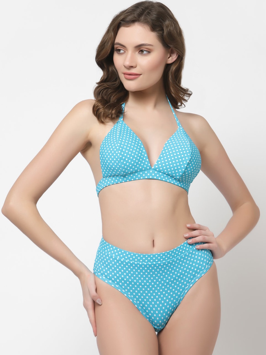 

CUKOO Women Blue & White Printed Two Piece Swim Bikini Set