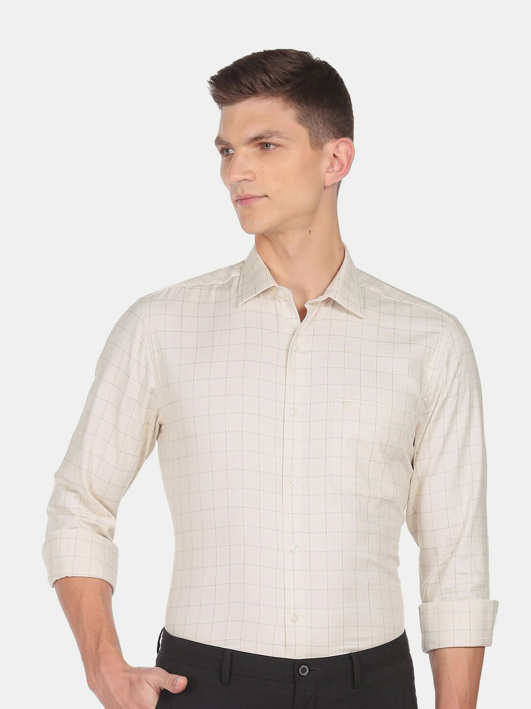 

Arrow Men White Checked Cotton Formal Shirt