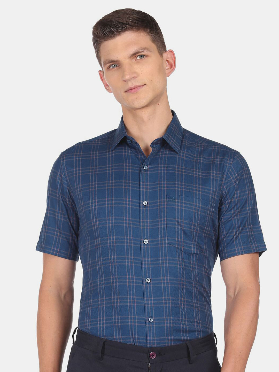 

Arrow Men Blue Tartan Checks Checked Cotton Formal Shirt