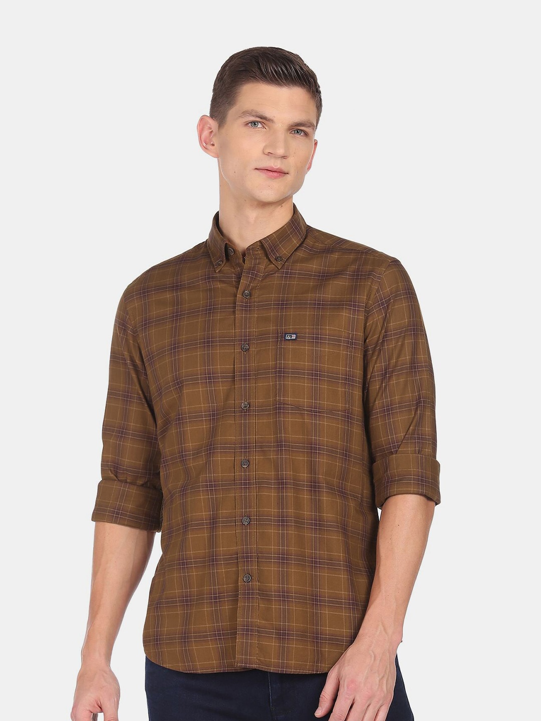 

Arrow Sport Men Brown Slim Fit Tartan Checks Checked Cotton Casual Shirt