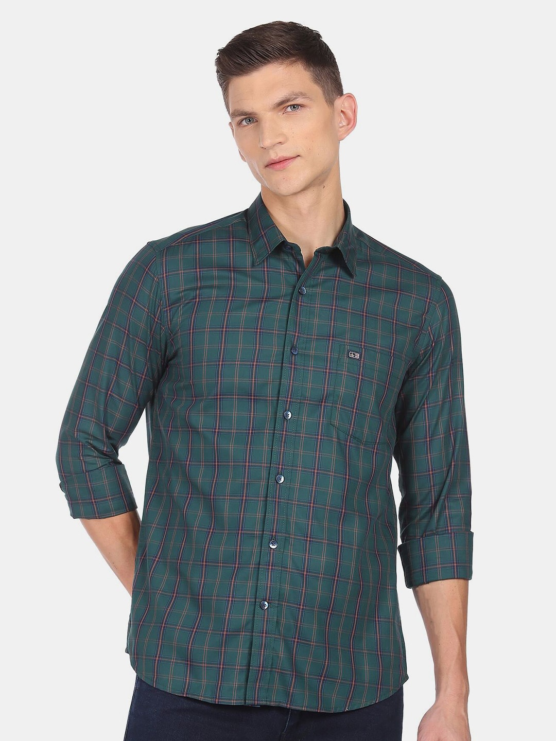 

Arrow Sport Men Green Slim Fit Tartan Checks Checked Cotton Casual Shirt