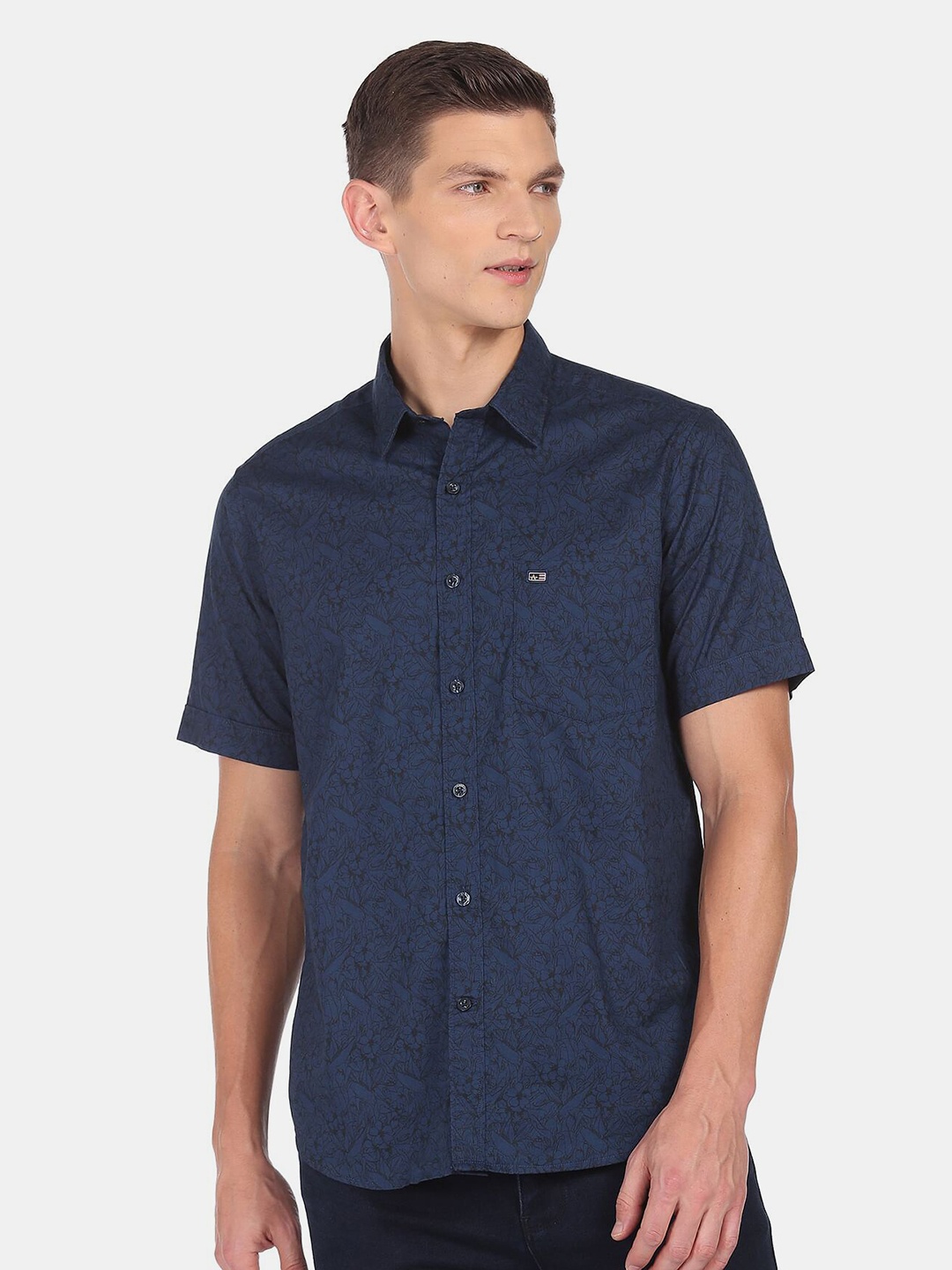 Arrow Sport Men Blue Floral Printed Cotton Casual Shirt