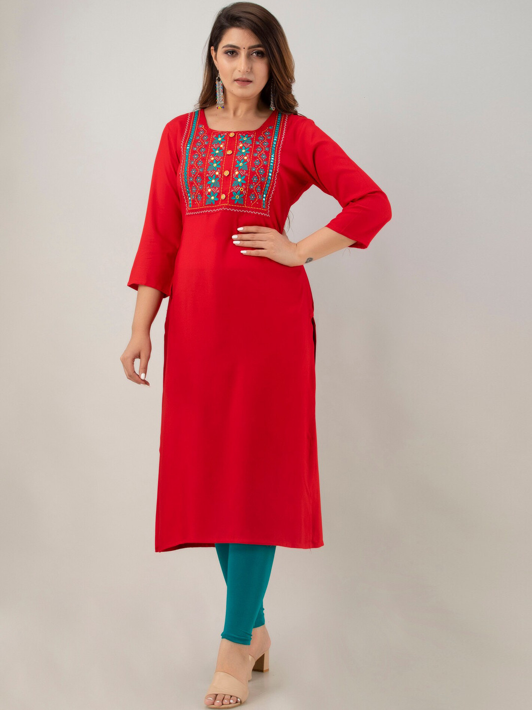 

PREKSHA Women Red Thread Work Kurta