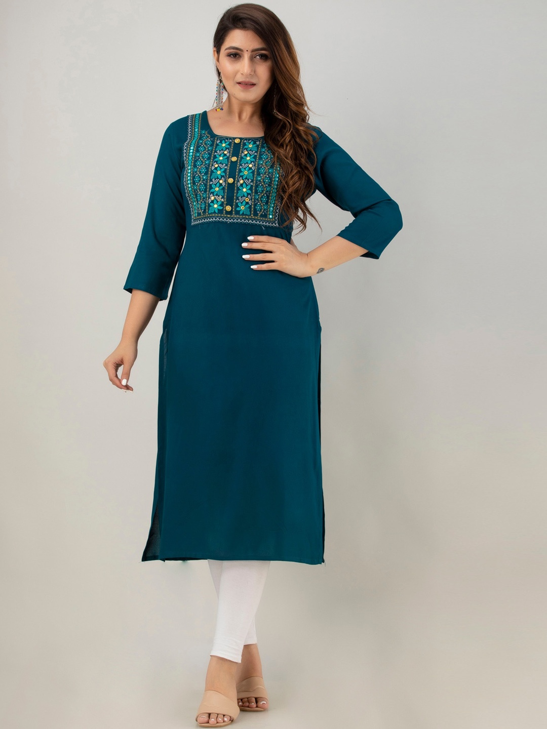 

PREKSHA Women Blue Embroidered Mirror Work Kurta
