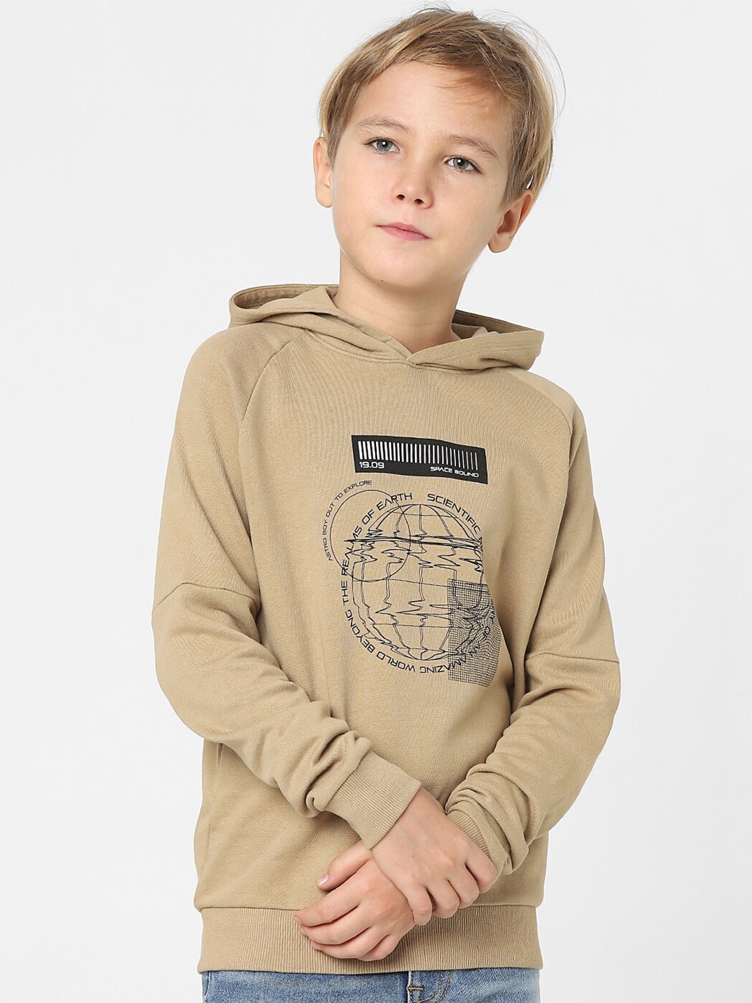 

Jack & Jones Junior Beige Boys Beige Printed Hooded Sweatshirt