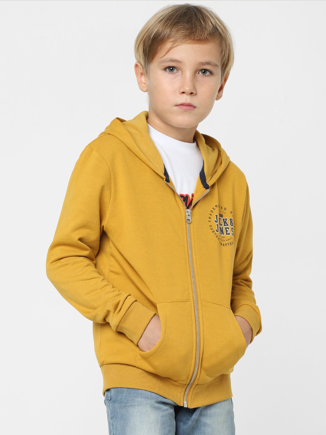 

Jack & Jones Junior Boys Yellow Printed Hooded Sweatshirt