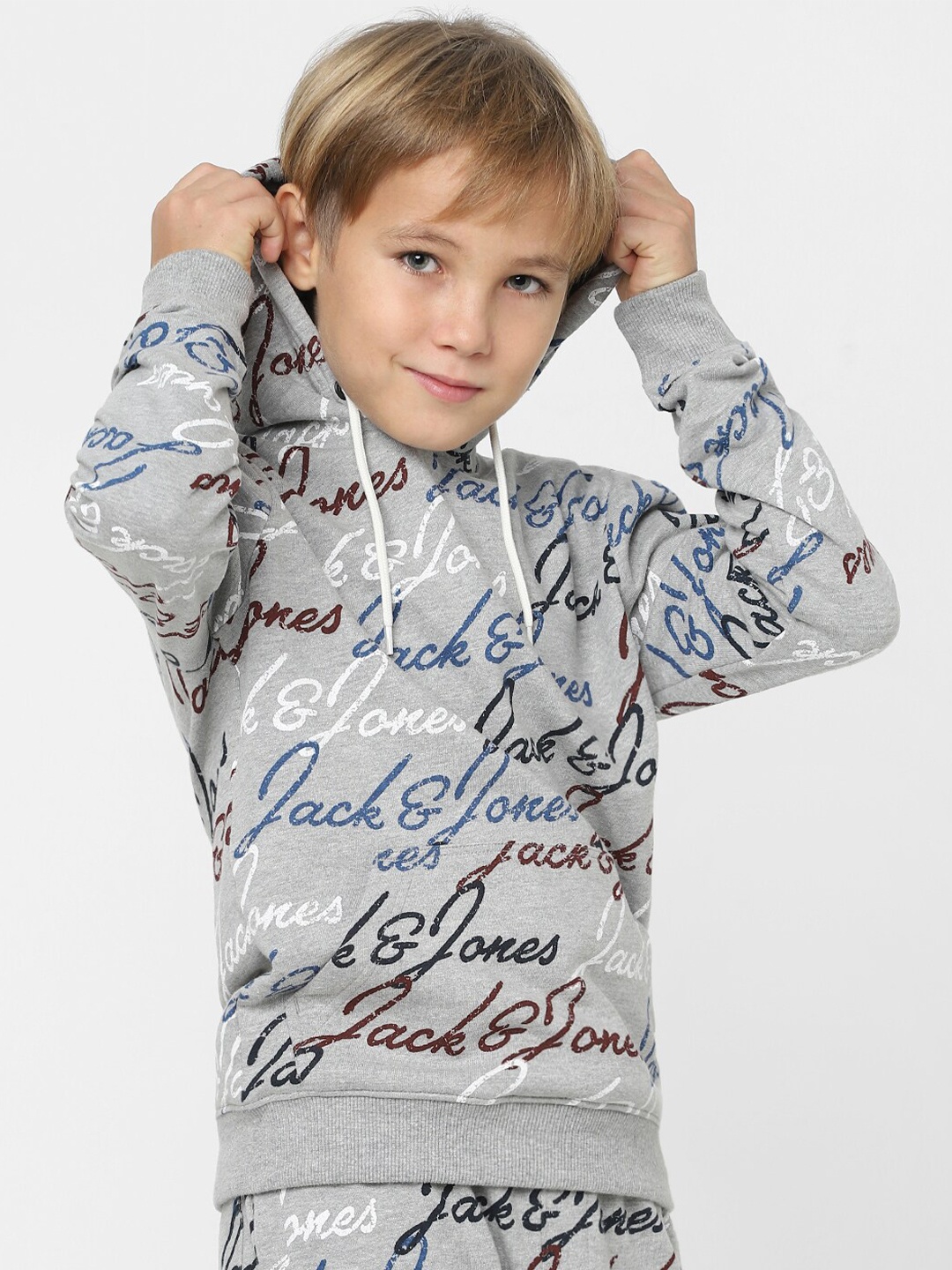 

Jack & Jones Junior Boys Grey Printed Hooded Sweatshirt