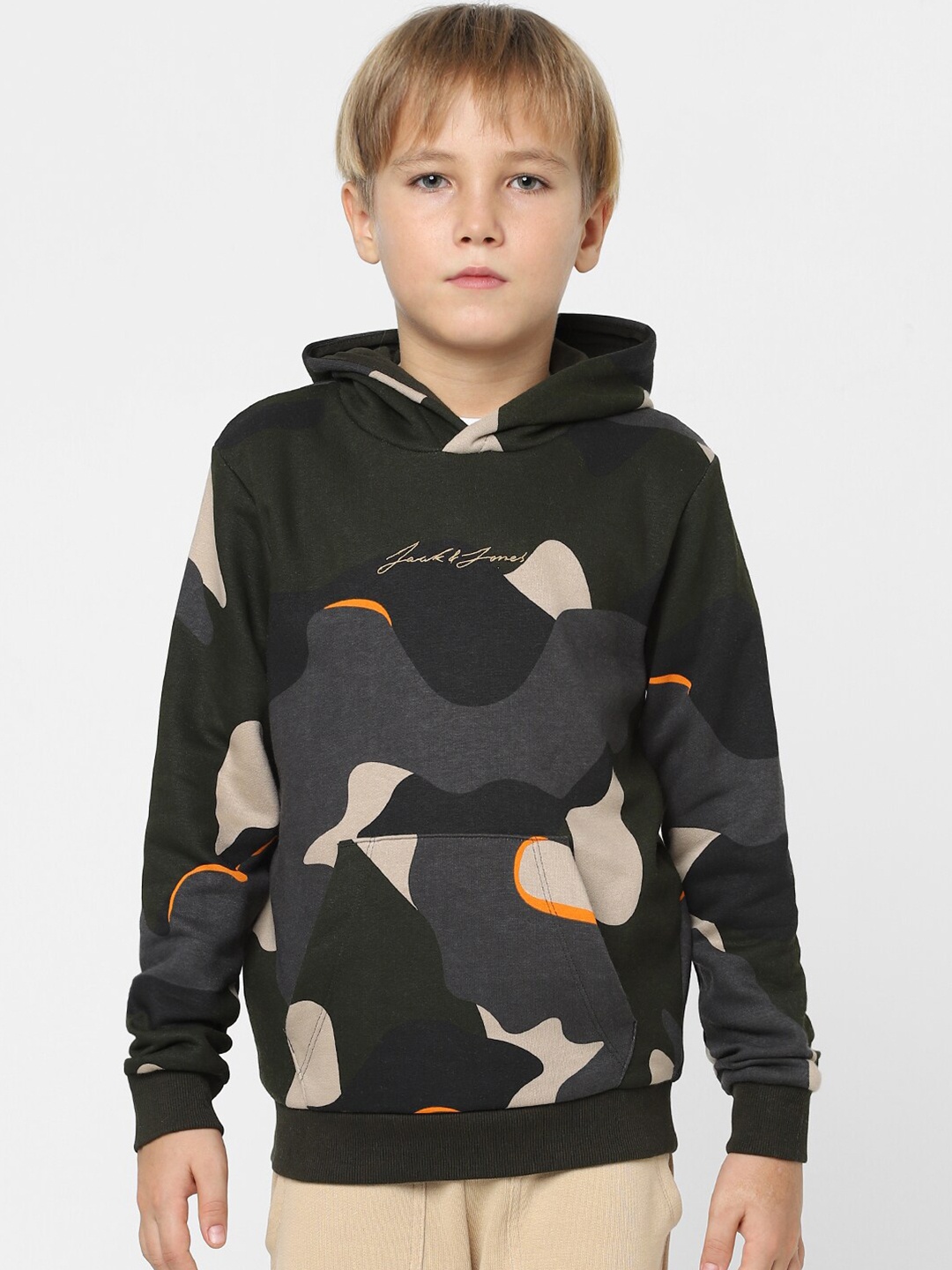 

Jack & Jones Junior Boys Green Printed Hooded Sweatshirt