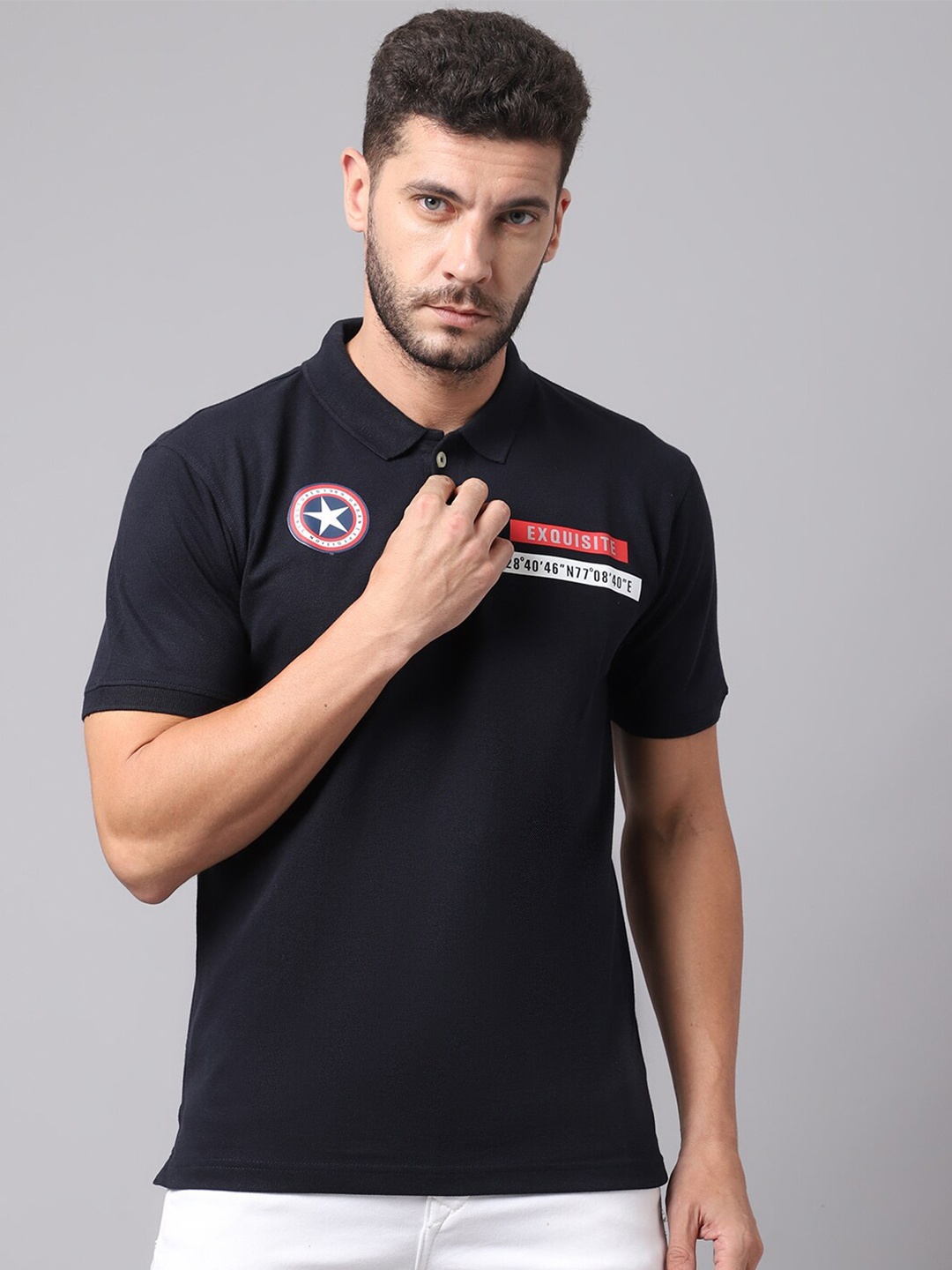 

Cantabil Men Navy Blue Polo Collar T-shirt