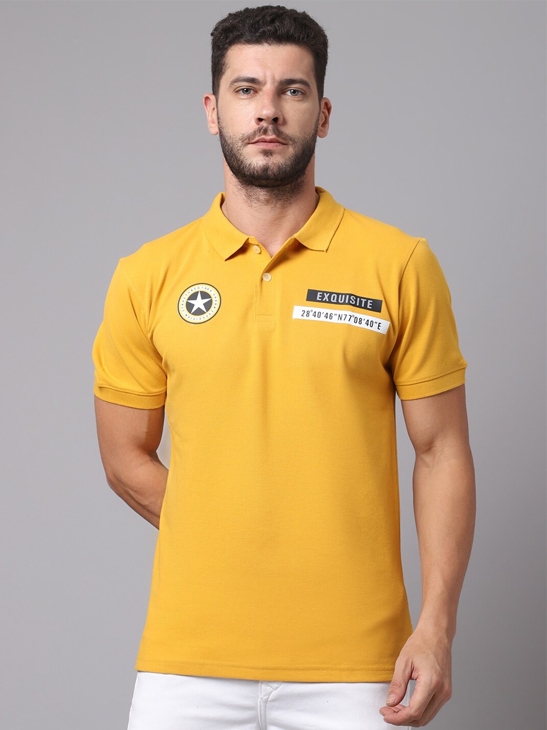 

Cantabil Men Mustard Yellow Polo Collar T-shirt