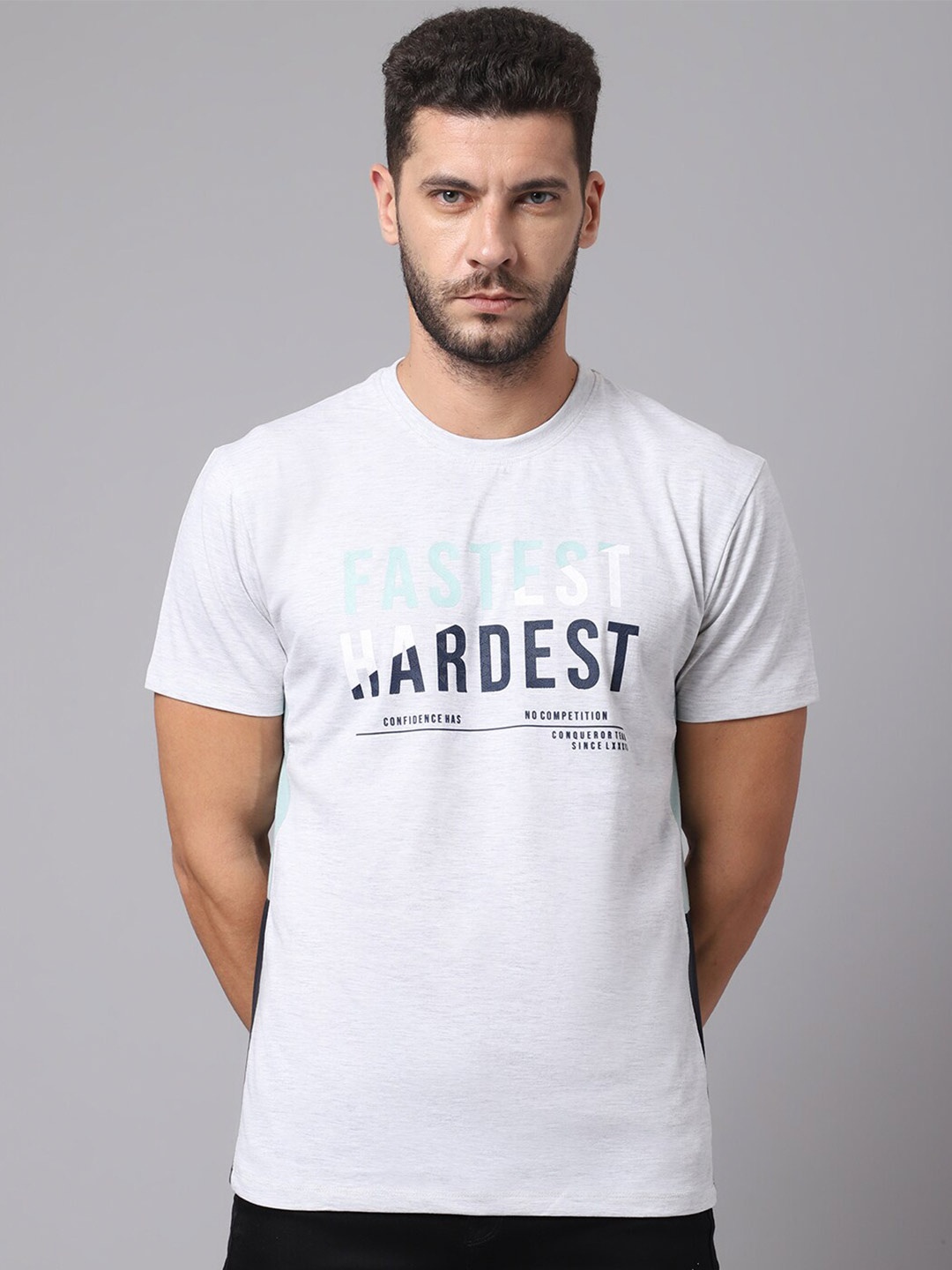 

Cantabil Men Grey Typography Printed T-shirt