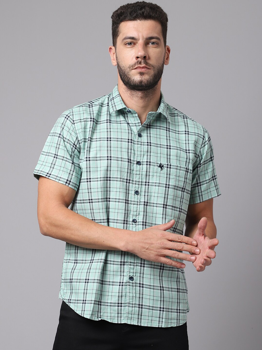 

Cantabil Men Green Tartan Checks Checked Casual Shirt