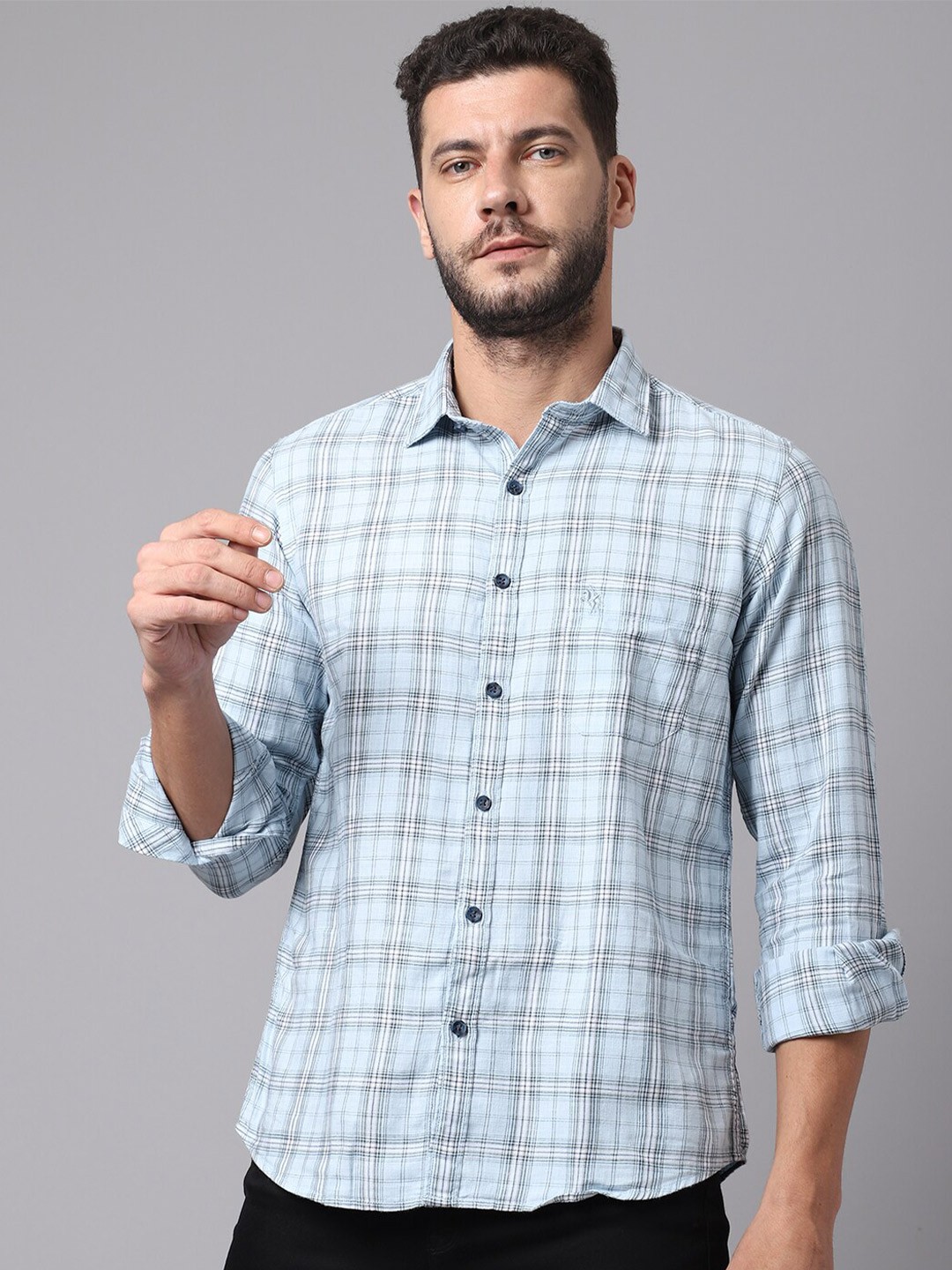 

Cantabil Men Blue Tartan Checked Casual Shirt