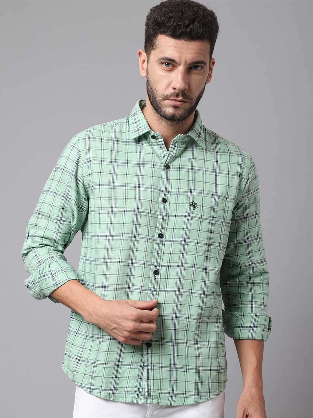 

Cantabil Men Green Tartan Checked Casual Shirt