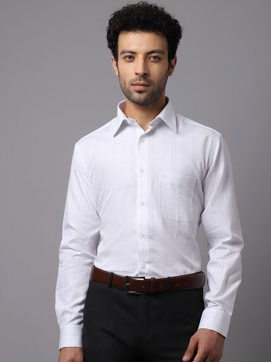 

Cantabil Men White Grid Tattersall Checks Checked Formal Shirt