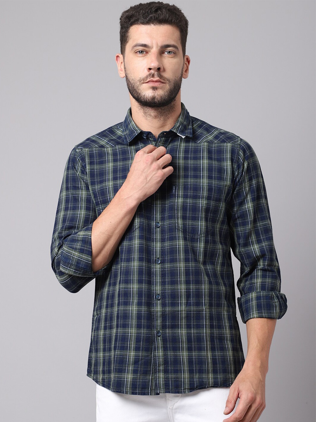 

Cantabil Men Green Tartan Checks Checked Casual Shirt