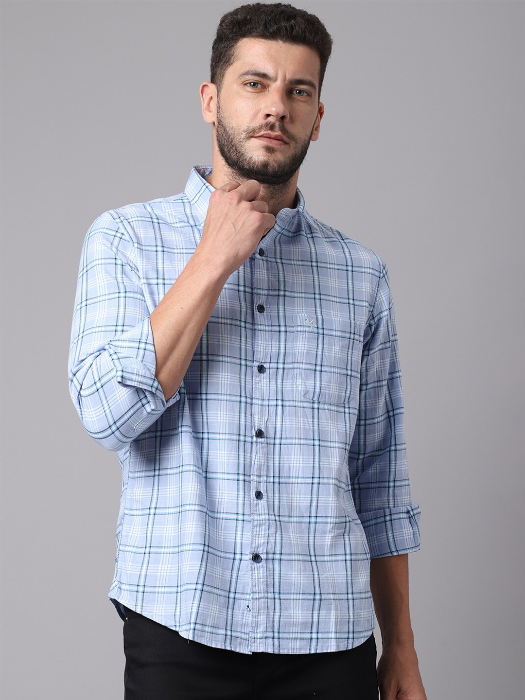 

Cantabil Men Blue Tartan Checks Checked Casual Shirt