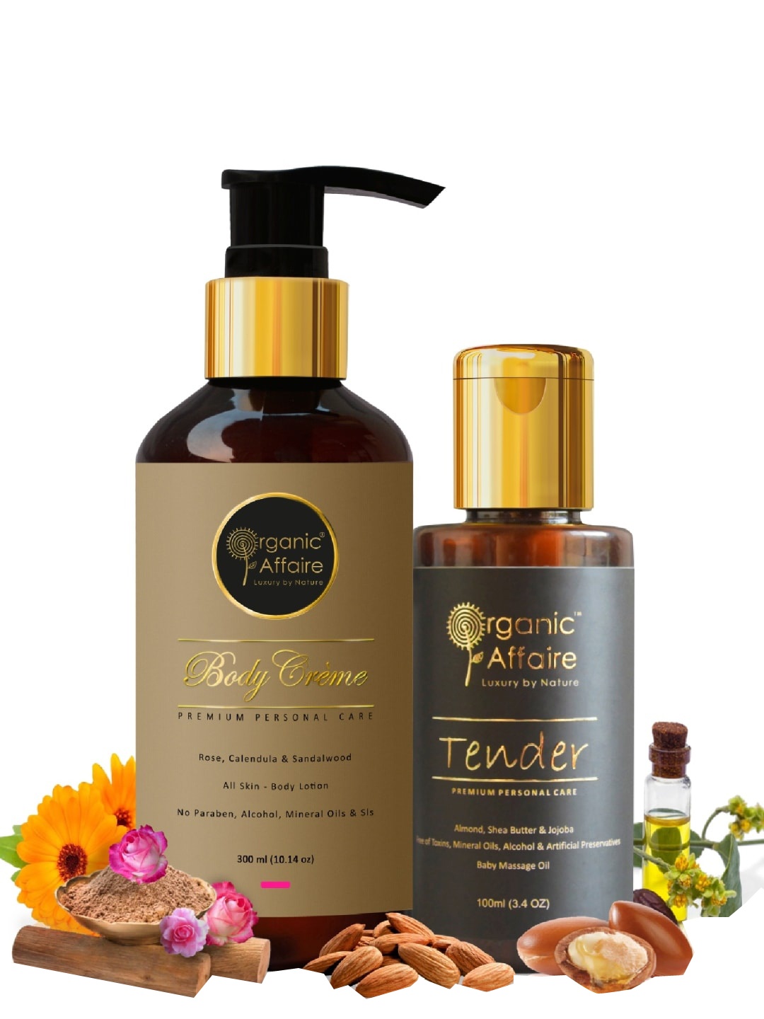 

Organic Affaire Set Of 2 Paraben Free Rose Body Lotion 300ml & Almond Baby Body Oil 100ml, Black