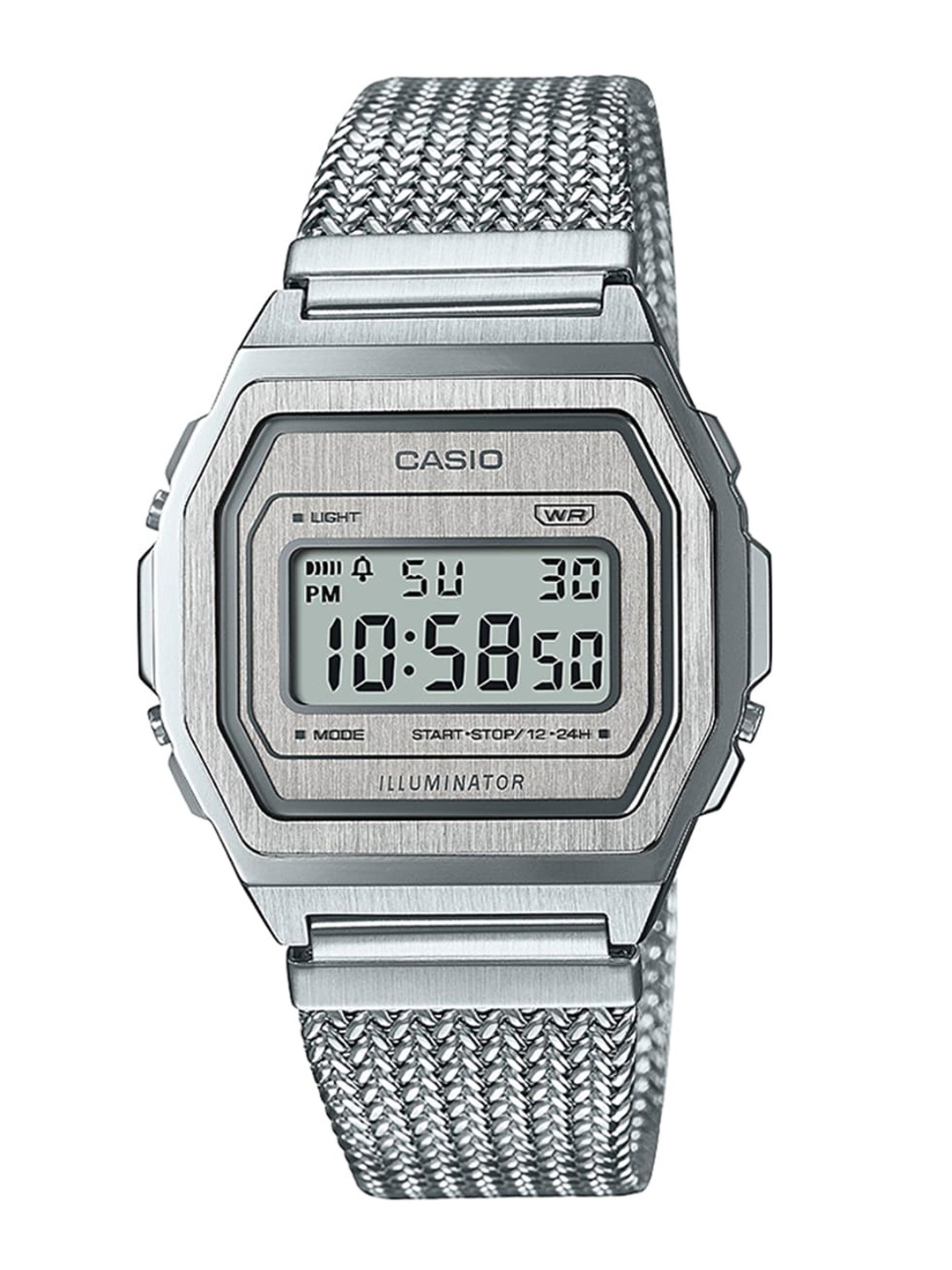 

CASIO Vintage A1000MA-7DF Silver Digital Dial Silver Stainless Steel Mesh Band D278