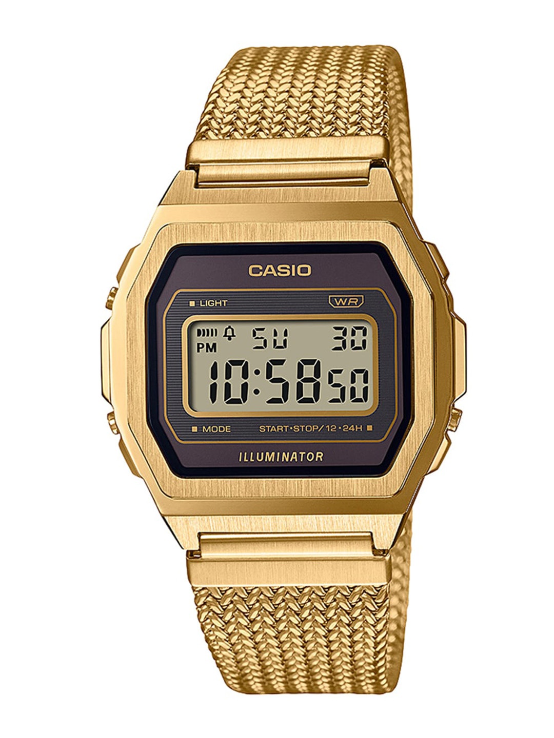 

CASIO Vintage A1000MGA-5DF Black Digital Dial Gold Stainless Steel Mesh Band D277