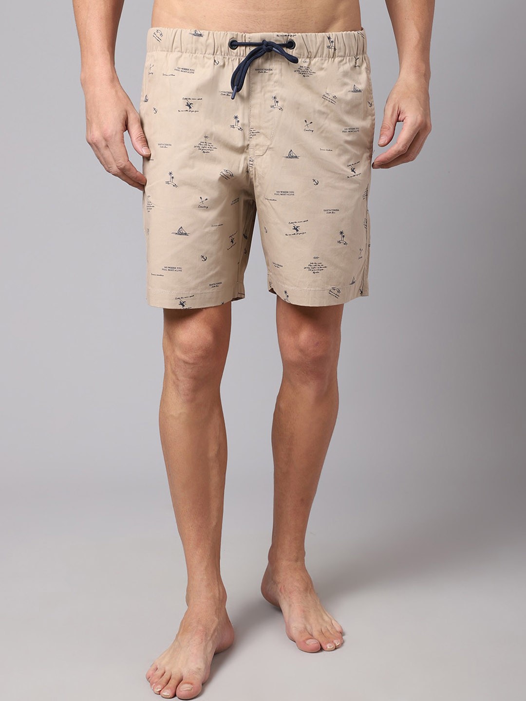 

Cantabil Men Beige Printed Cotton Lounge Shorts