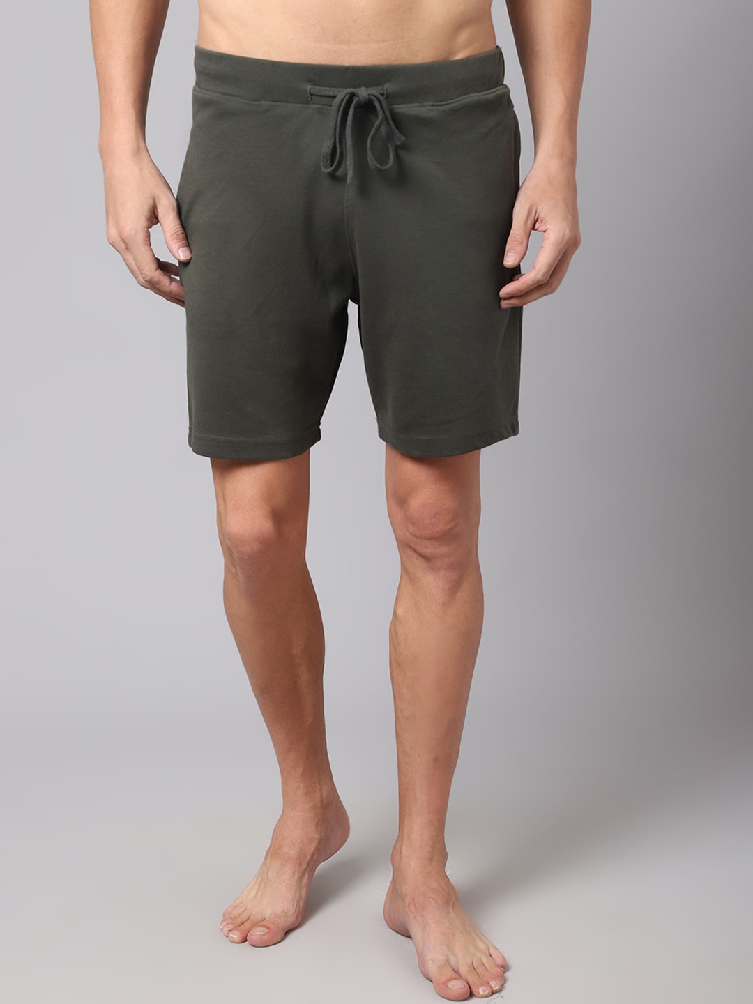 

Cantabil Men Green Solid Cotton Lounge Shorts