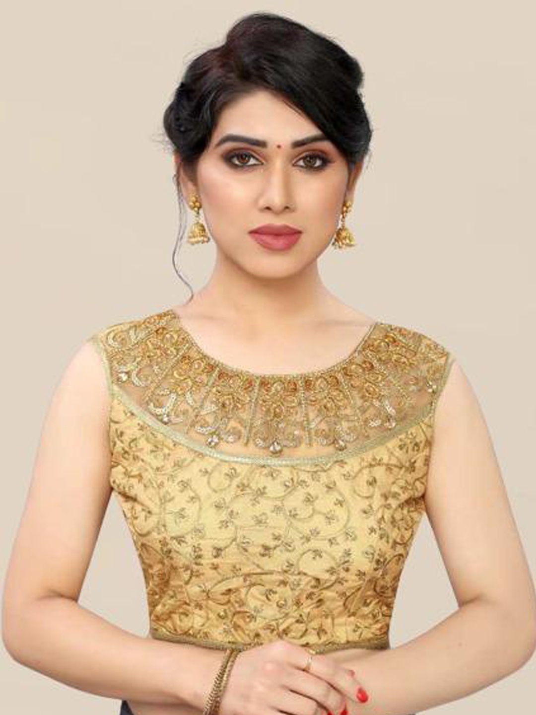 

LINARO LIFESTYLES Women Gold Embroidered Saree Blouse