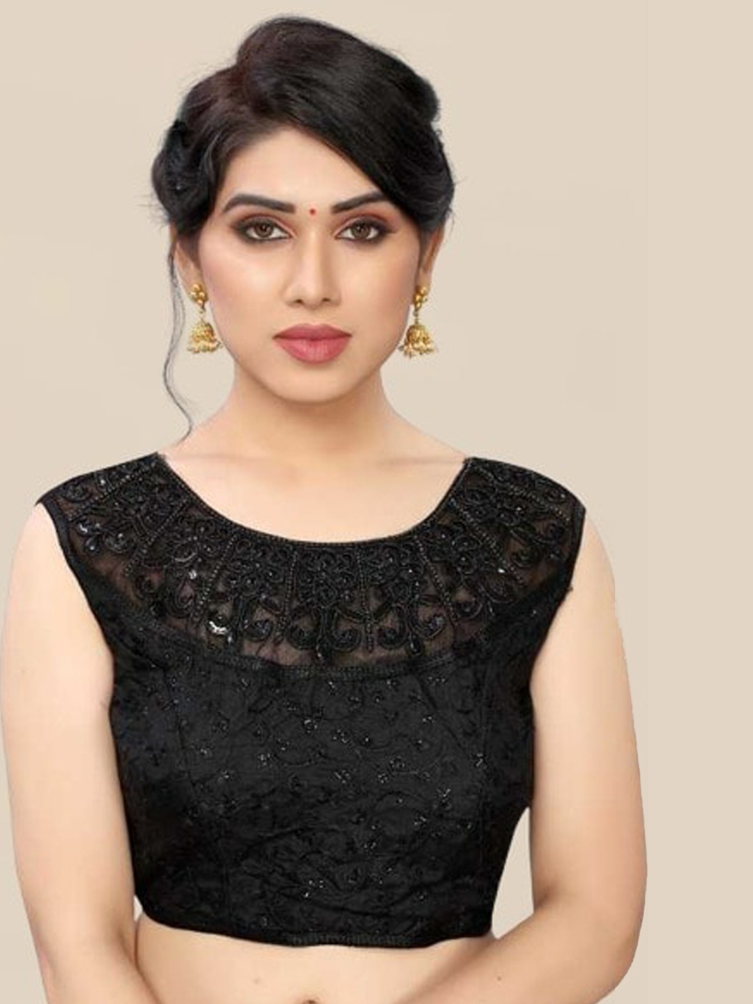

LINARO LIFESTYLES Women Black Embellished Saree Blouse