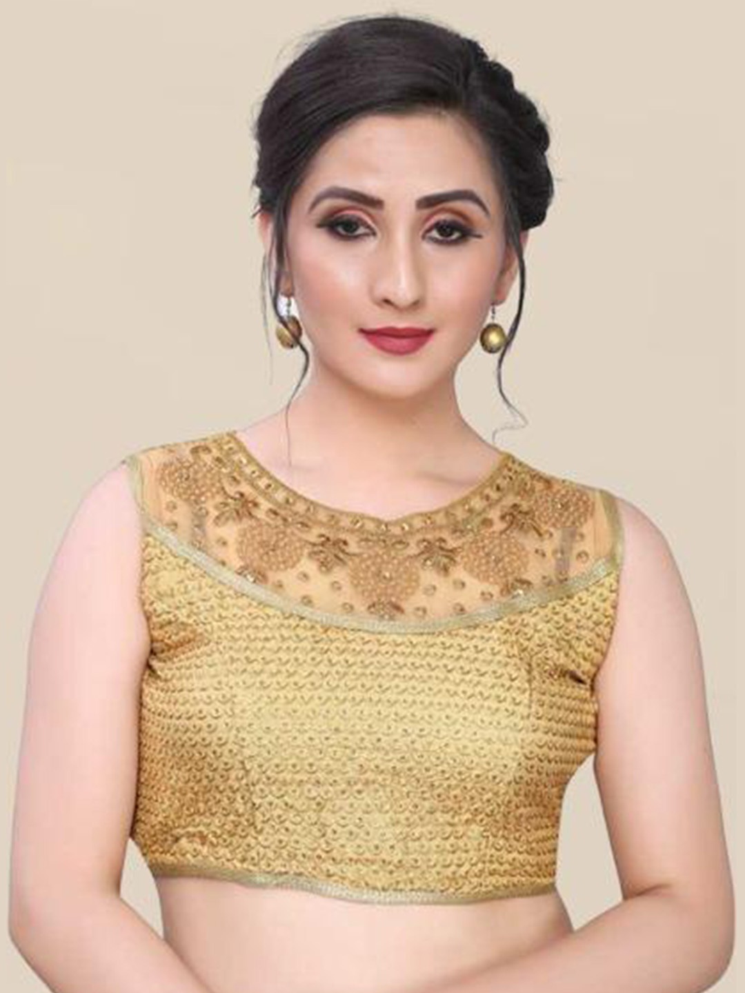 

LINARO LIFESTYLES Women Golden Embellished Saree Blouse, Gold