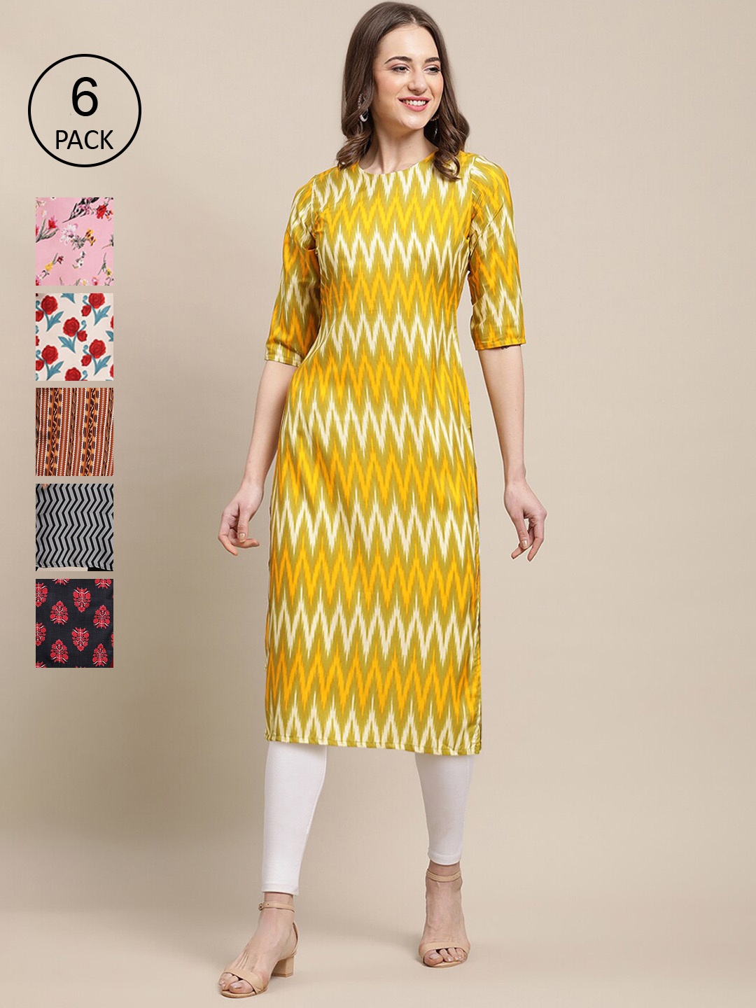 

Ethnic basket Women Yellow & Black Geometric Printed Summer Sheers Crepe Kurta