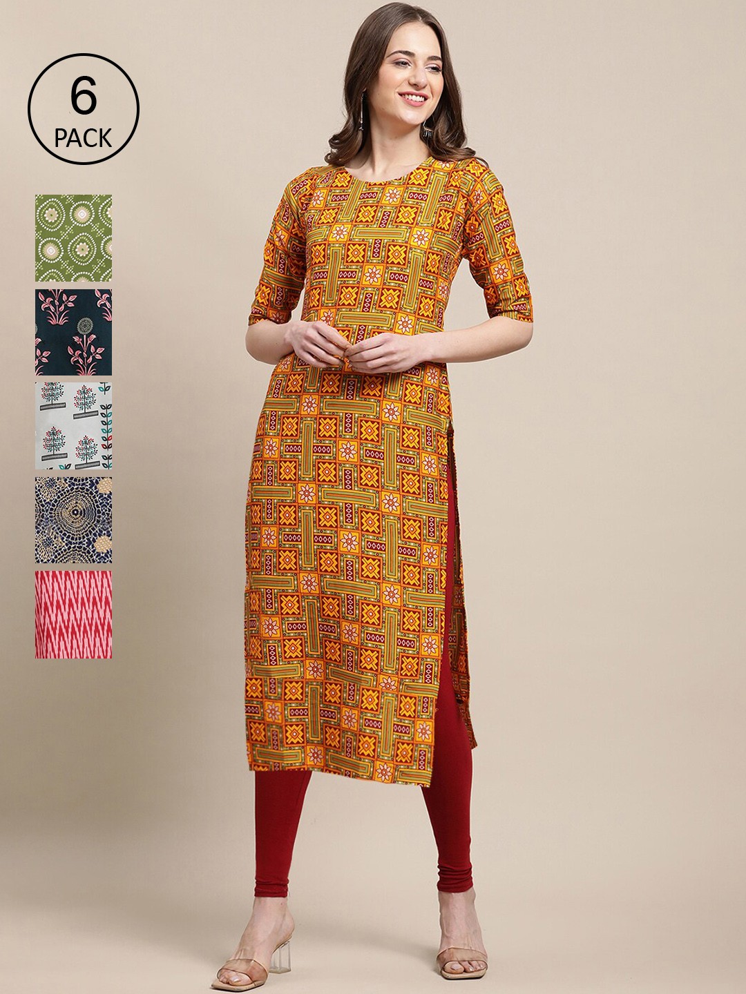 

Ethnic basket Women Yellow & Green Summer Sheers Crepe Kurta