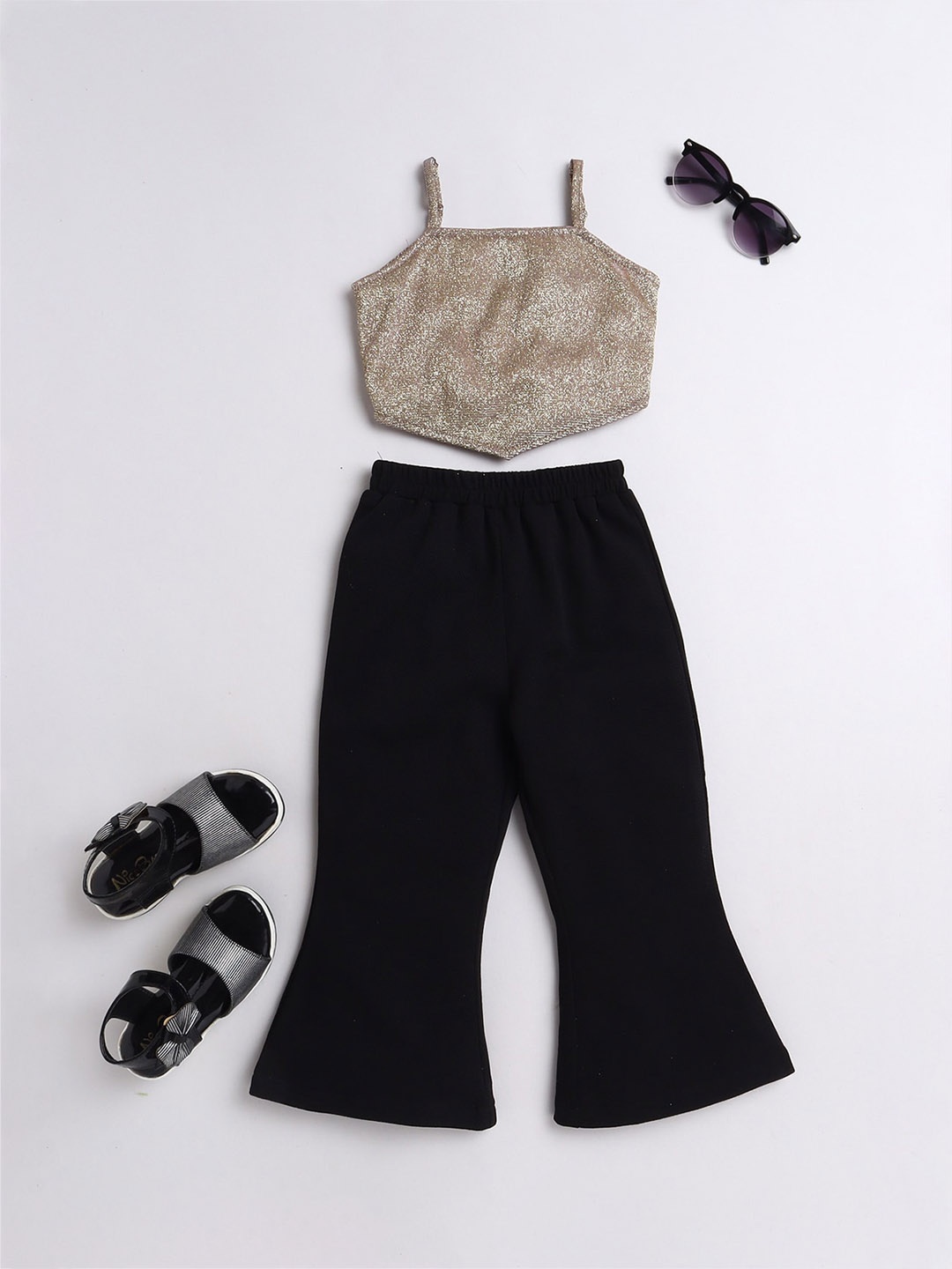 

taffykids Girls Black & Beige Embellished Top with Palazzos