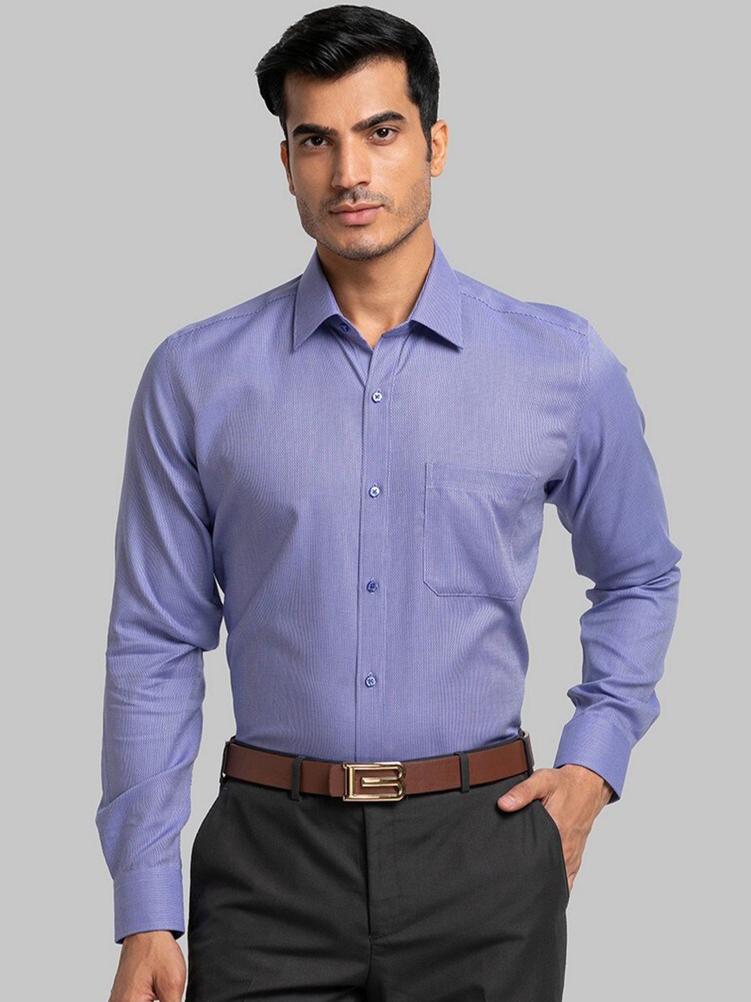 

Raymond Men Blue Textured Formal Shirt