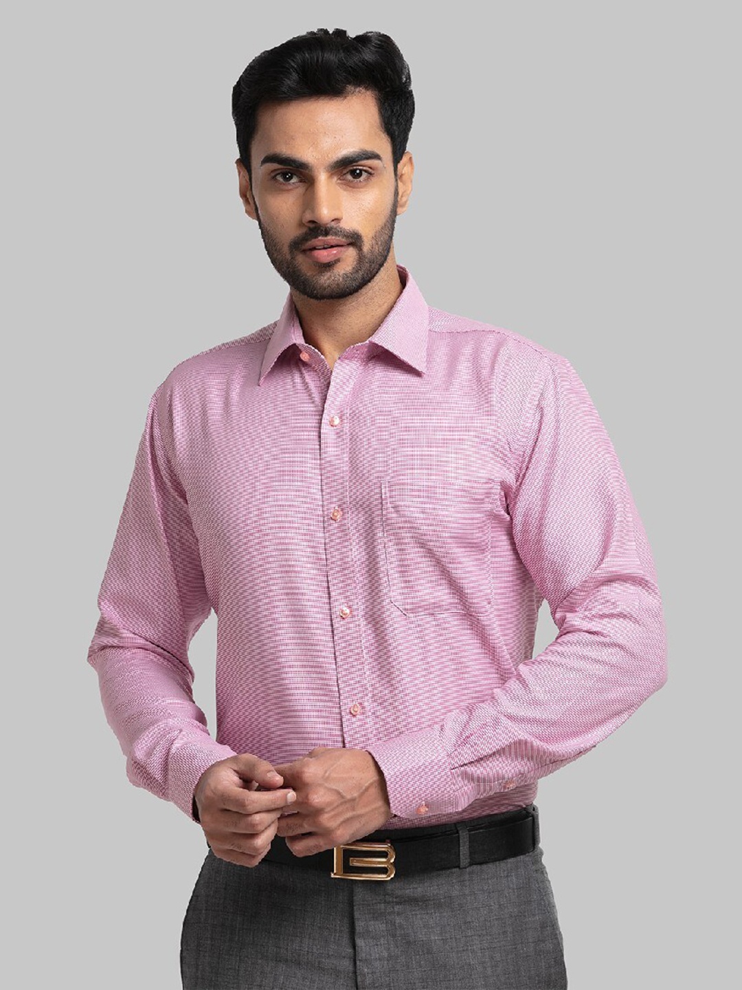 

Raymond Men Red Micro Checks Checked Formal Shirt
