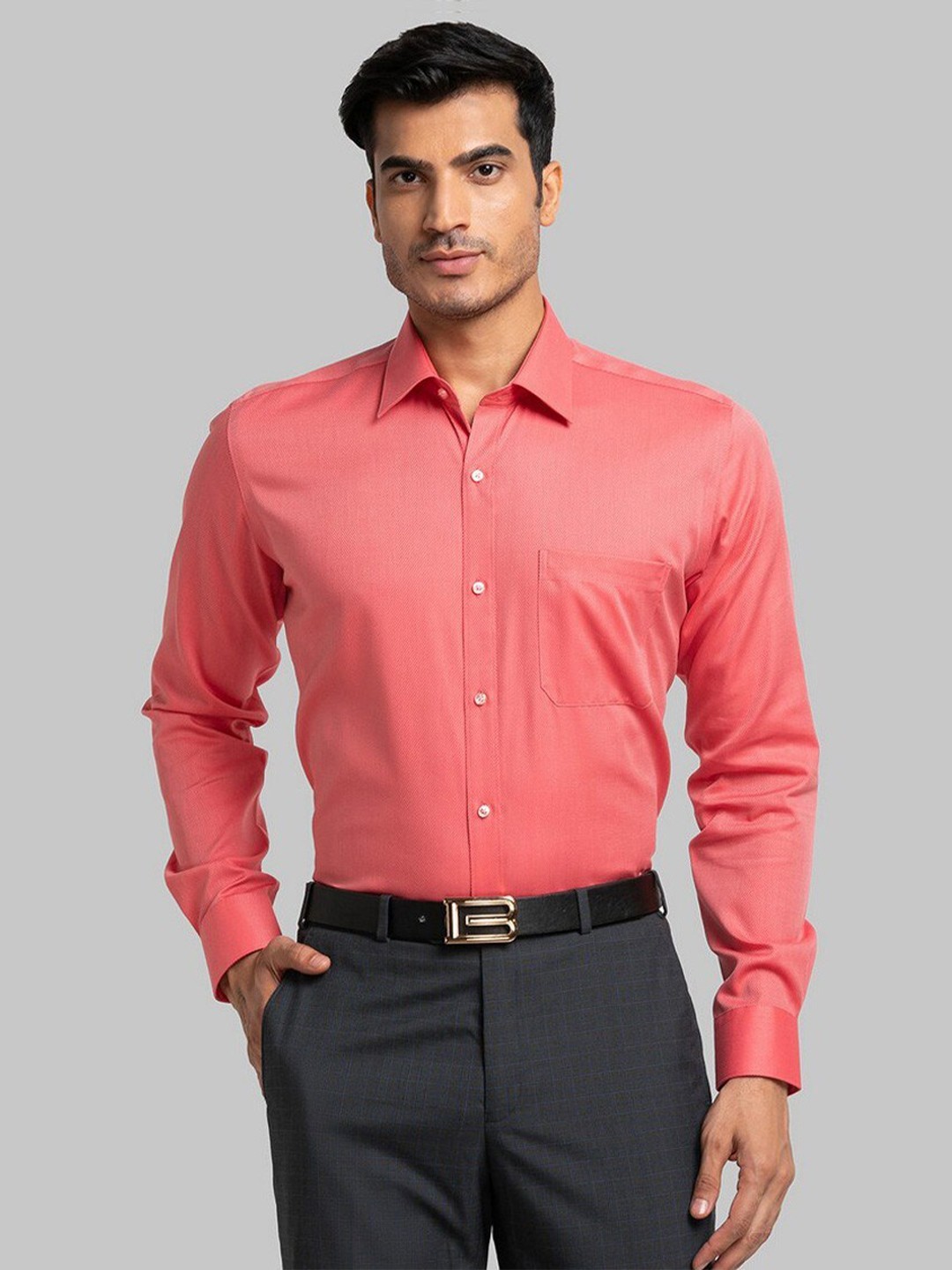 

Raymond Men Orange Solid Organic Cotton Formal Shirt