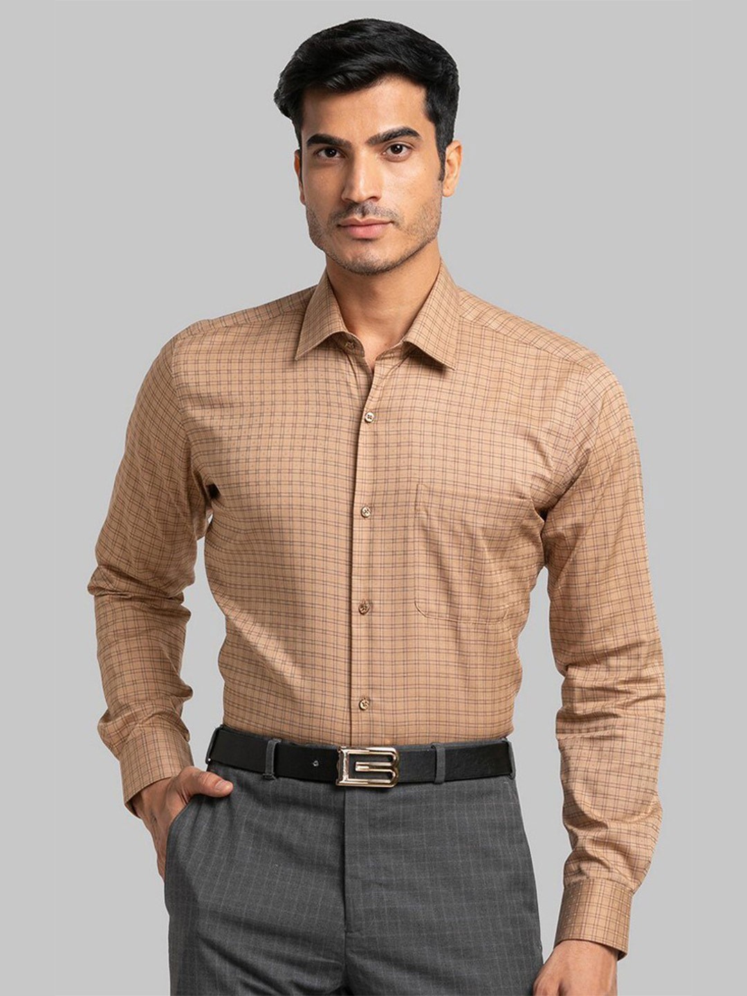 

Raymond Men Gold Checked Formal Shirt