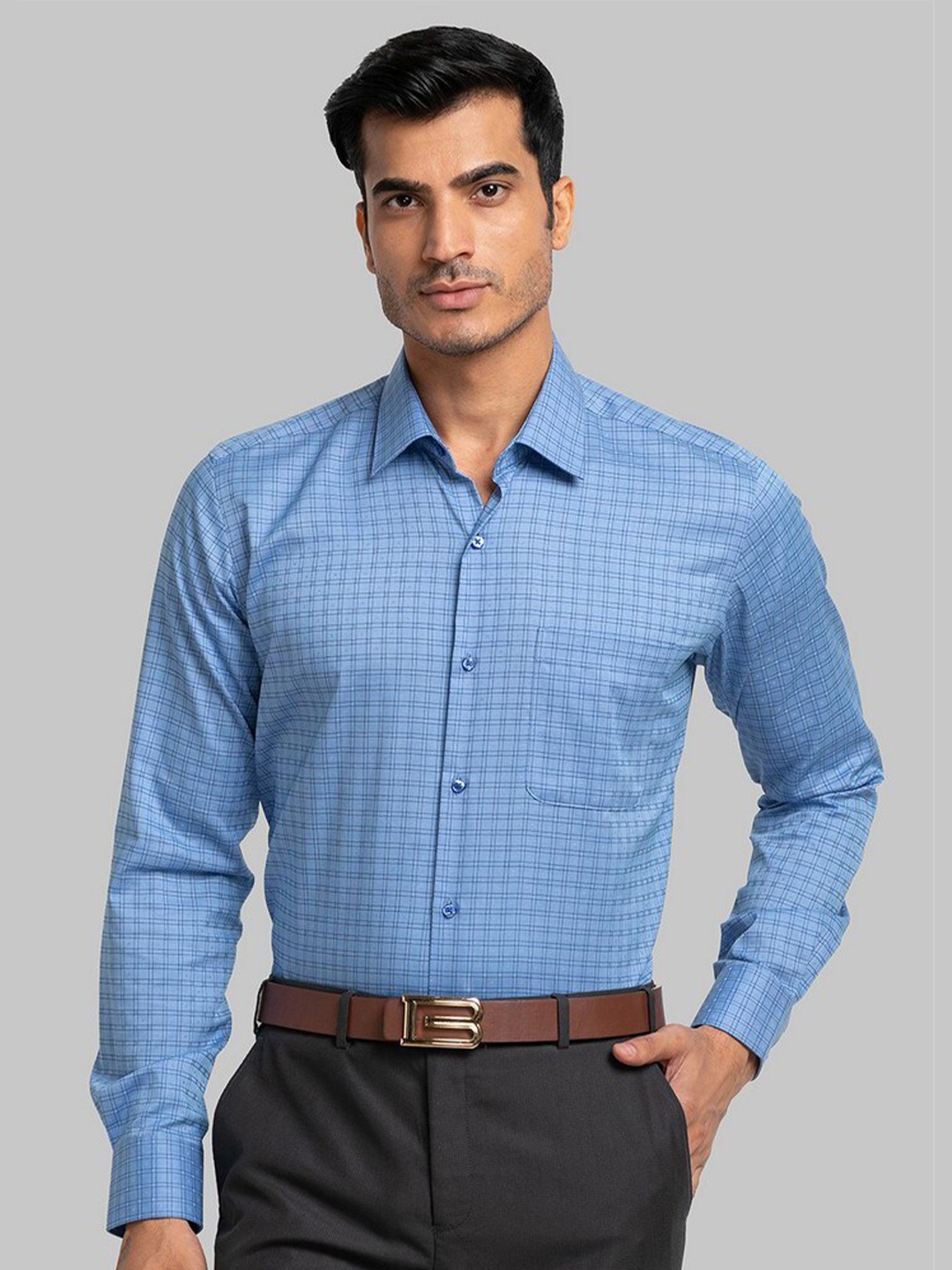 

Raymond Blue Checks Contemporary Fit Formal Shirts For Men