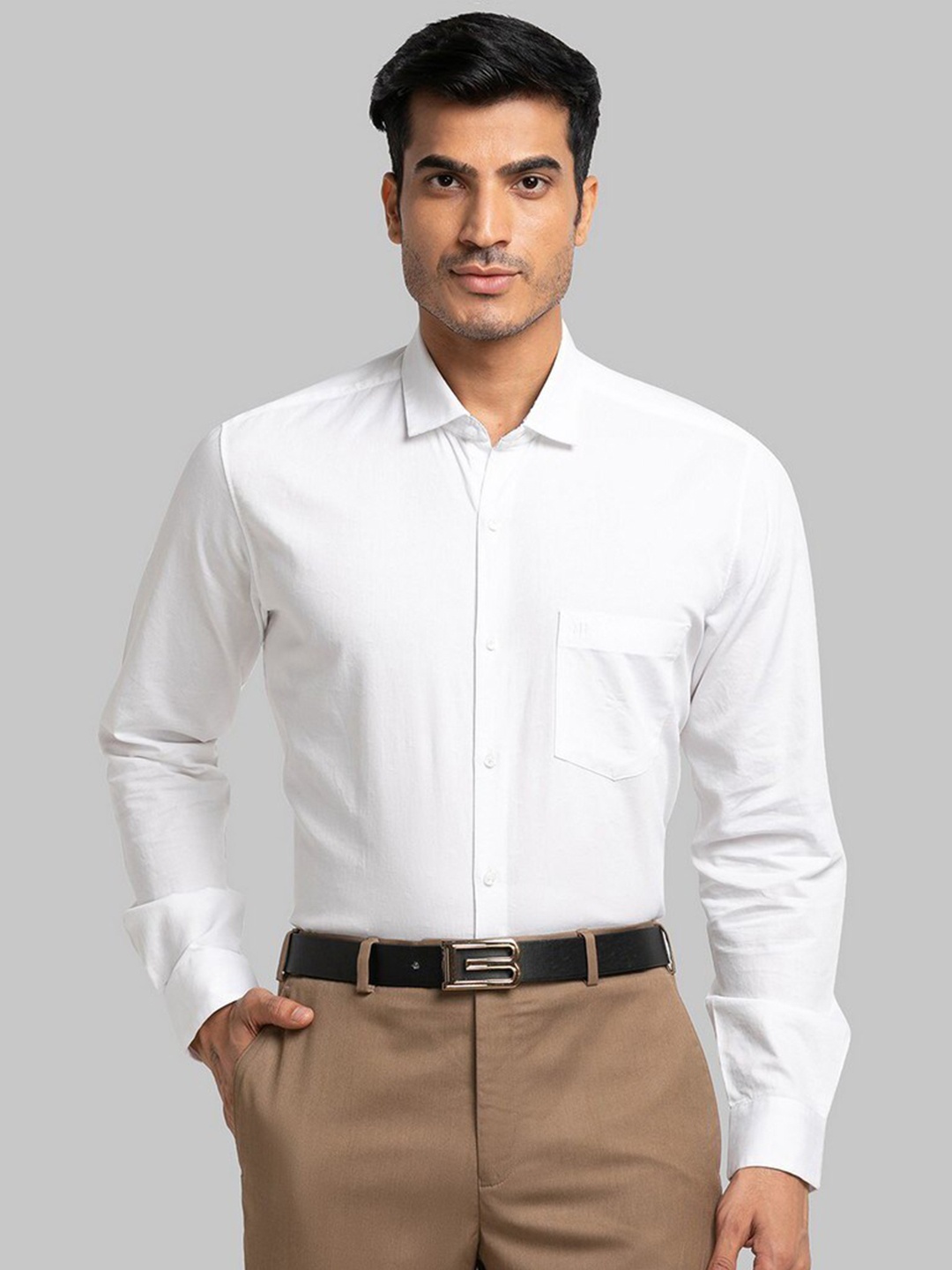 

Raymond Men White Solid Cotton Casual Shirt