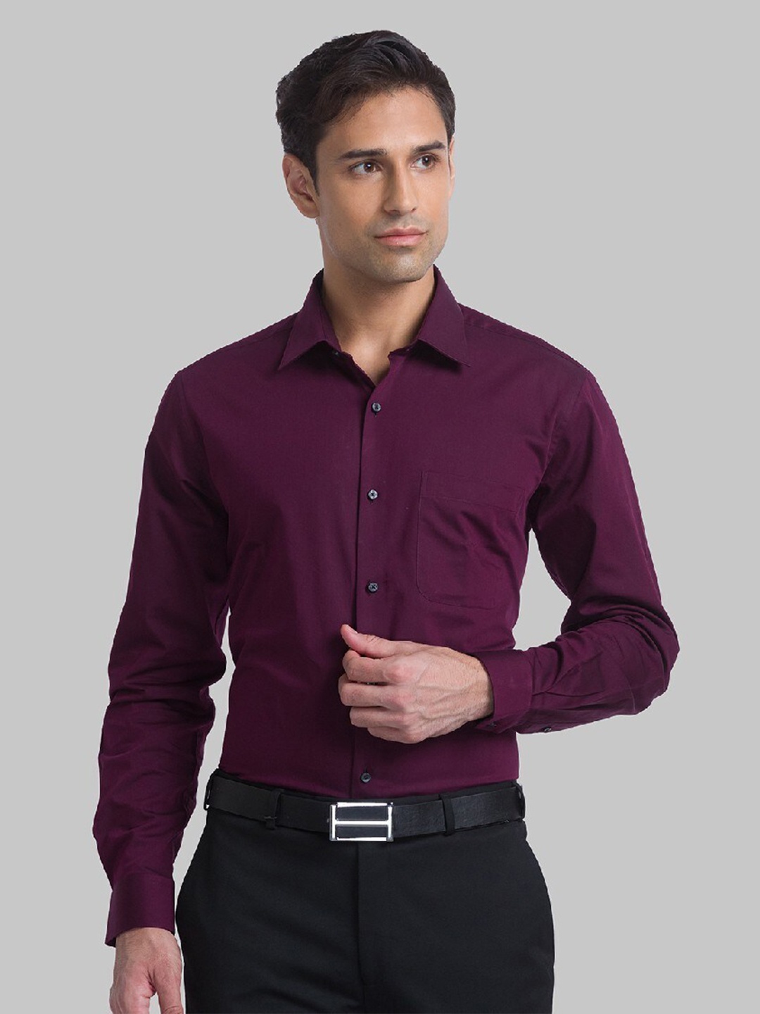 

Raymond Men Burgundy Solid Pure Cotton Shirt