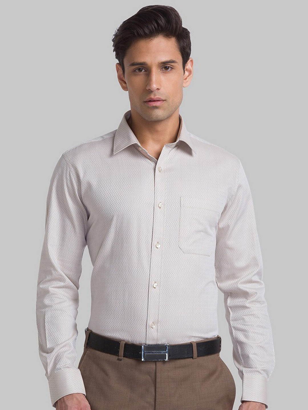 

Raymond Men Beige Printed Cotton Formal Shirt