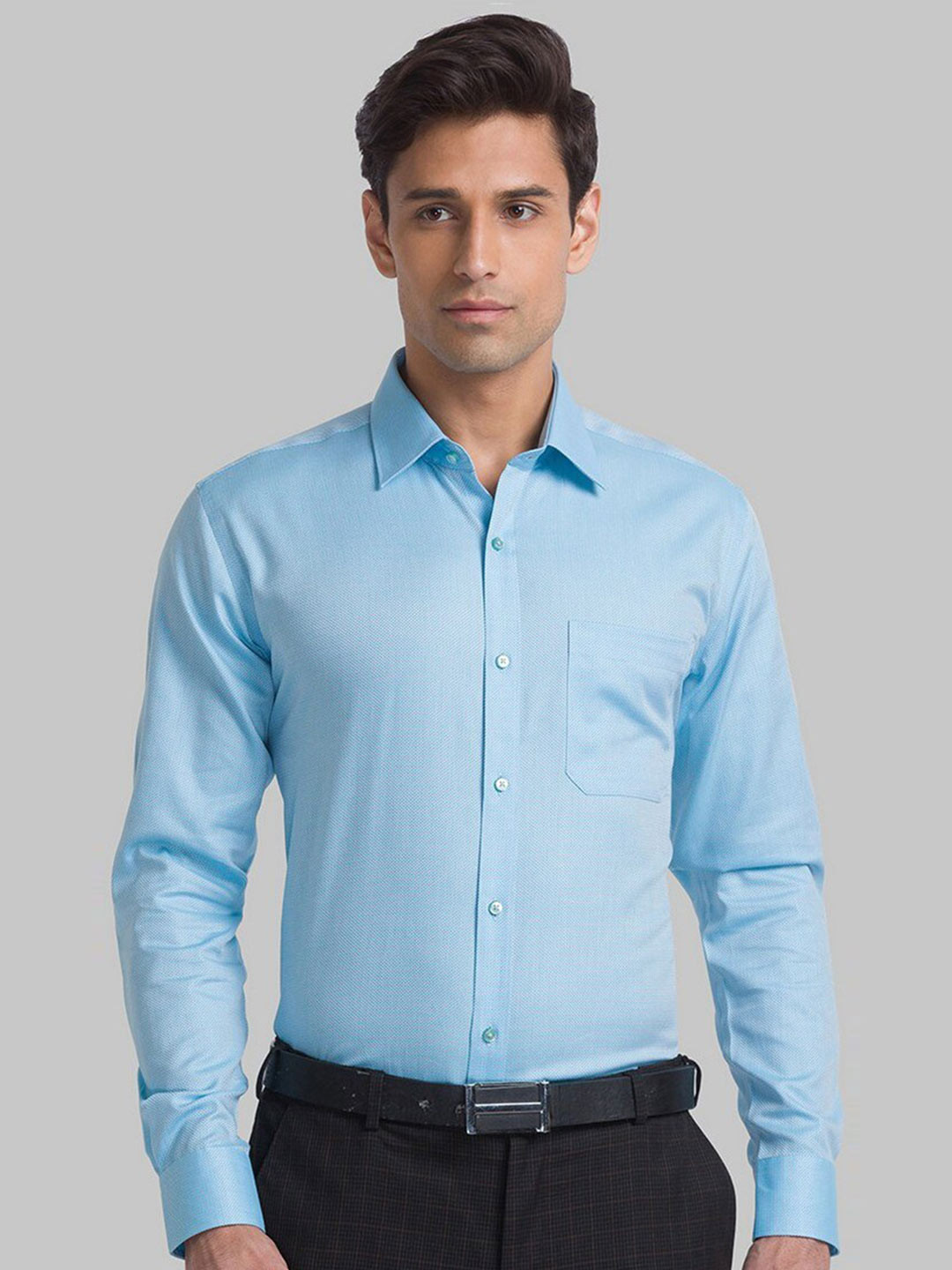 

Raymond Men Blue Solid Pure Cotton Formal Shirts