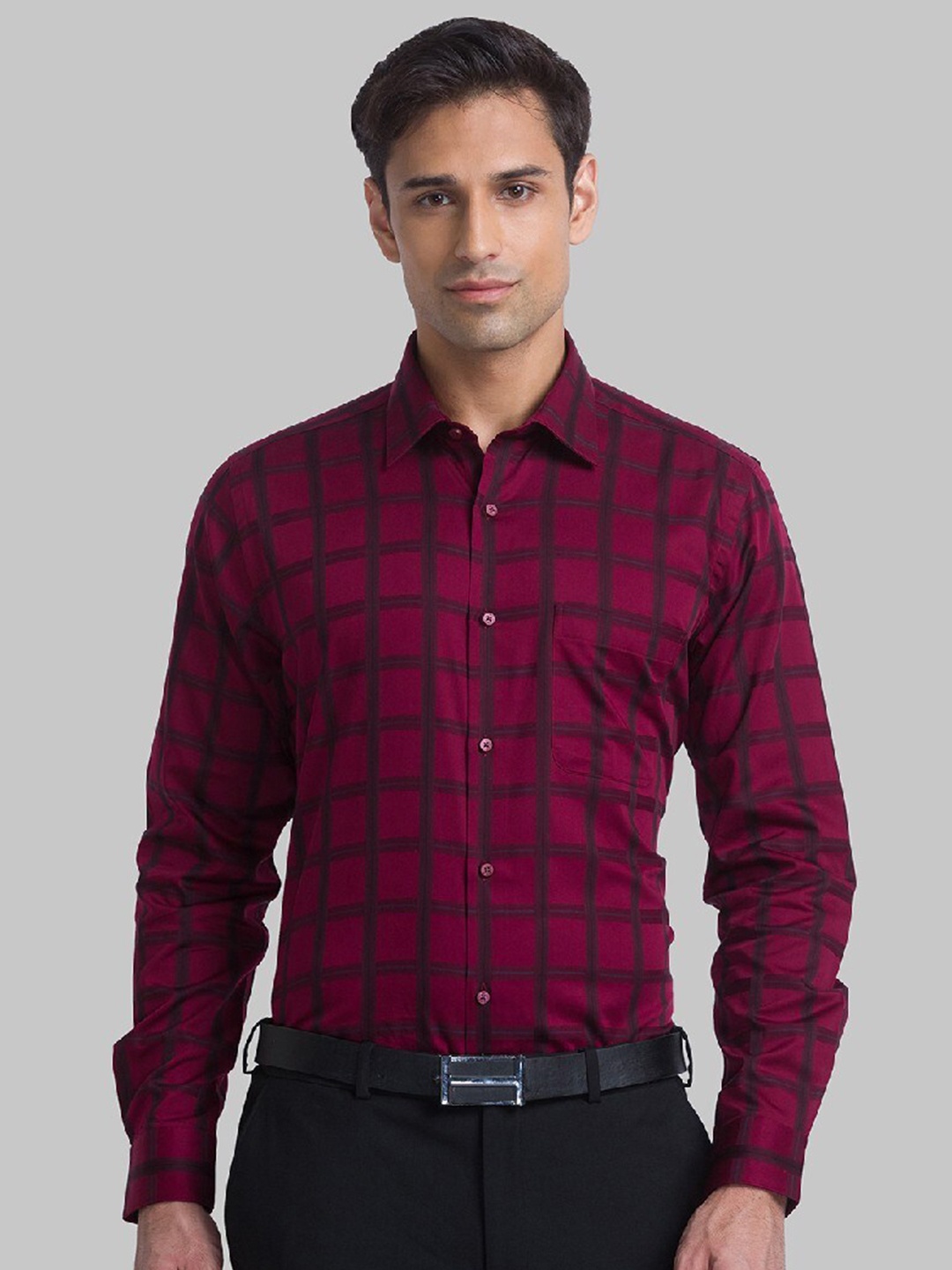 

Raymond Men Burgundy Checked Cotton Shirt