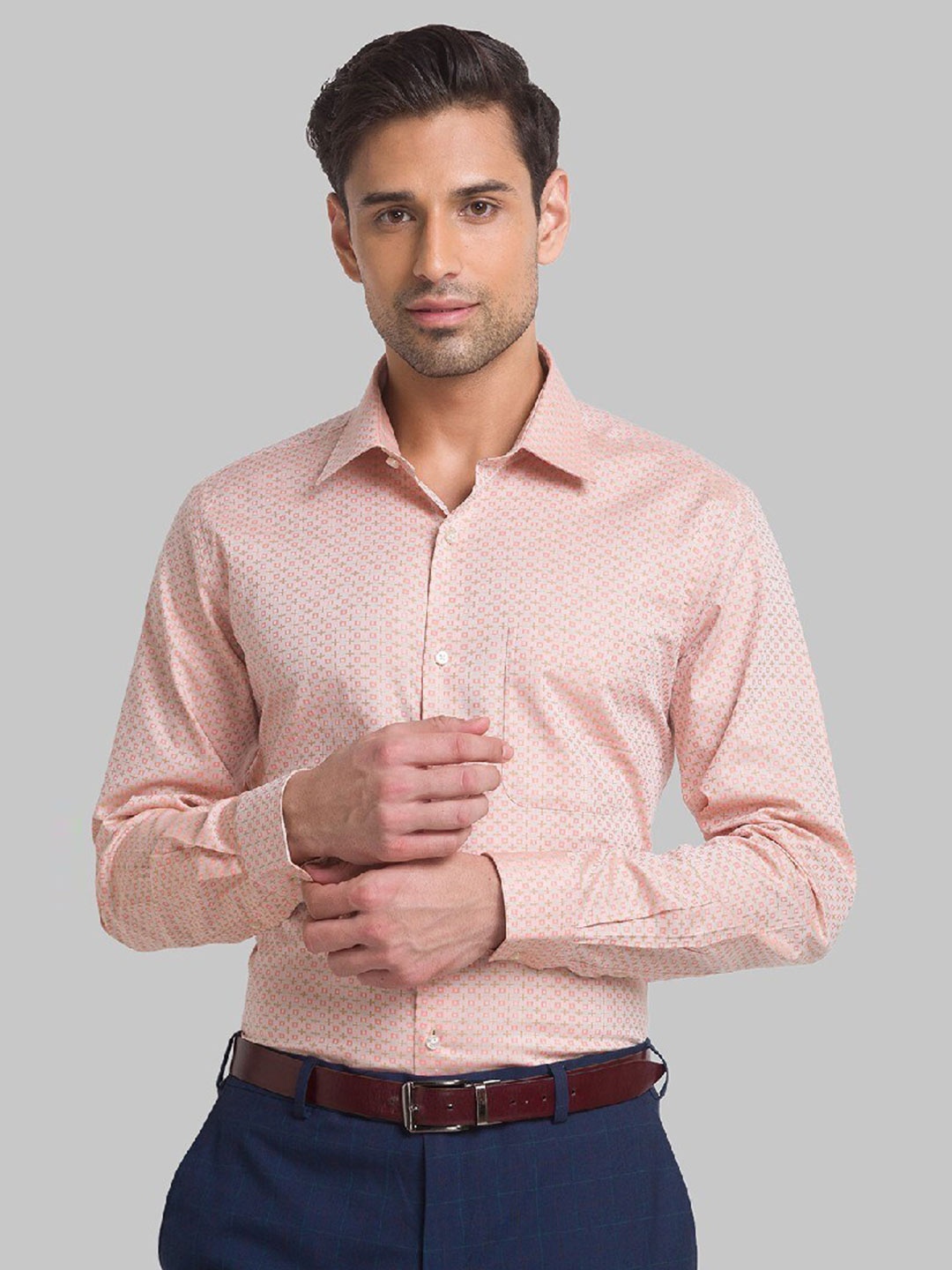 

Raymond Men Orange Printed Formal Shirt