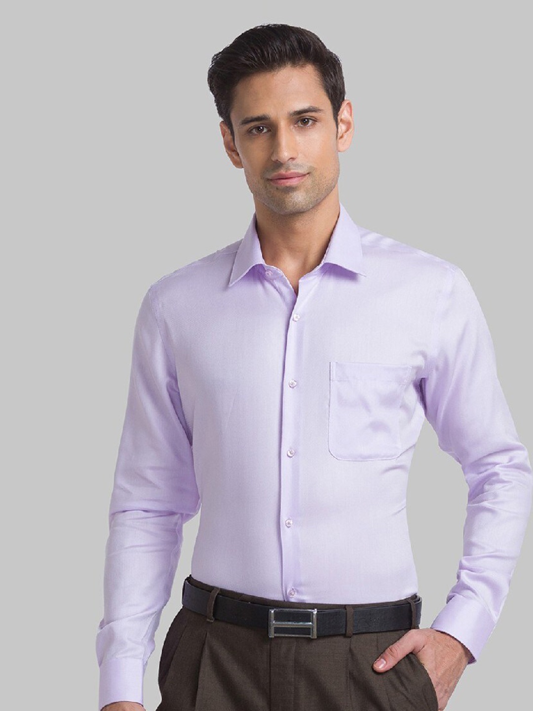 

Raymond Men Violet Solid Pure Cotton Formal Shirt